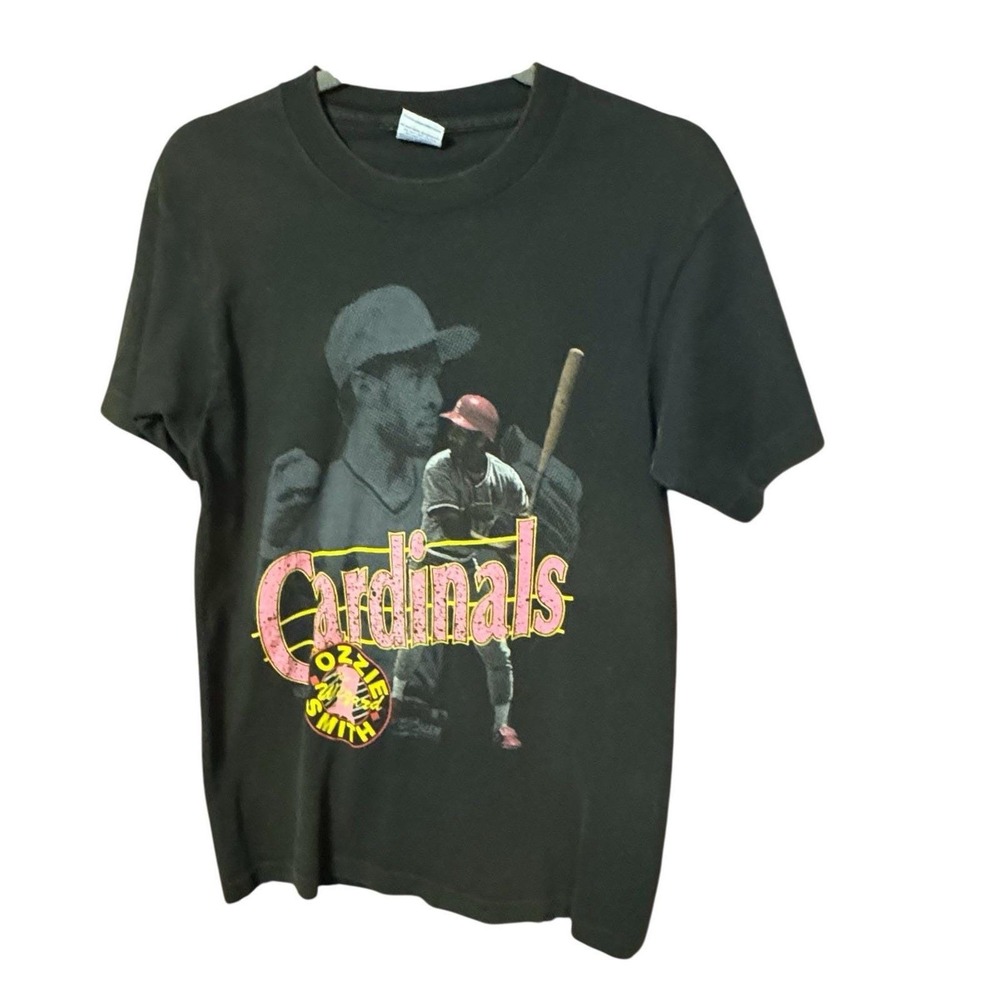 Vintage Salem St Louis Cardinals Ozzie Smith Wizard #1 MLB Black T Shirt Sz M A3